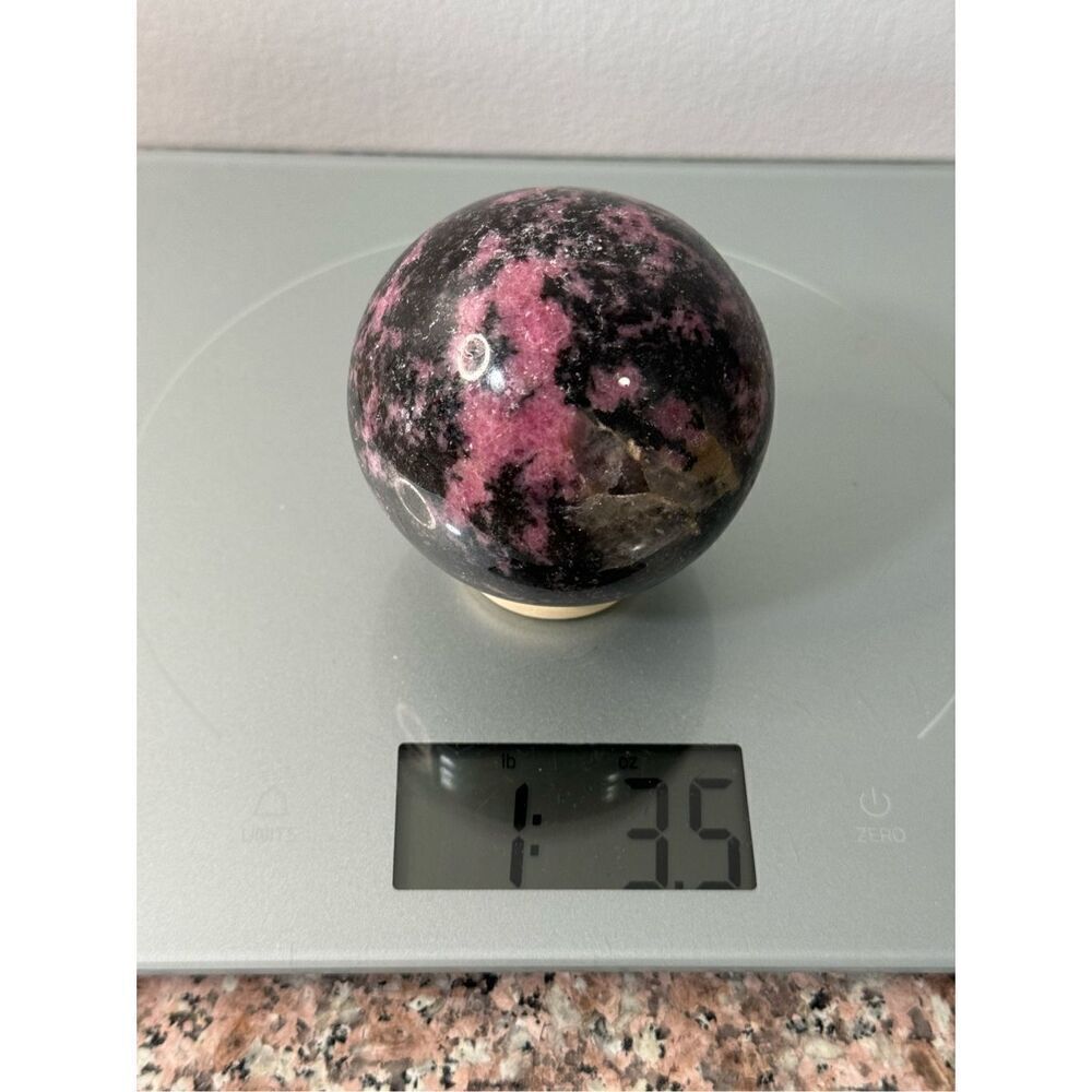 Rhodonite Pink and Black Polished Stone Sphere - Picture 6 of 6